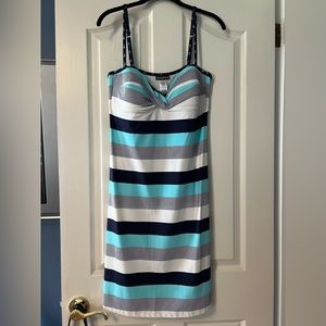 Tommy Bahama Striped One-Piece Swim Dress in Navy, Aqua, Gray, White